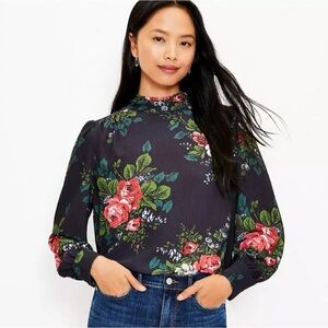 LOFT Floral Long Sleeve Tie Back Blouse Office Business Casual Lightweight Sz Sm